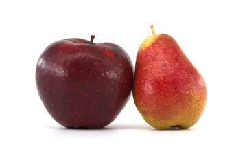 Whole ripe apple and pear isolated on white