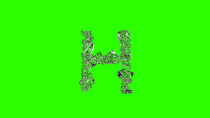 Obraz na płótnie Canvas glowing clear brilliants letter H on green screen, isolated - object 3D rendering