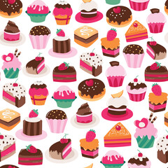 Cartoon Cakes Cupcakes Seamless Pattern Background
