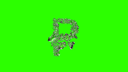 shining finest brilliants rouble sign on chroma key screen, isolated - object 3D illustration