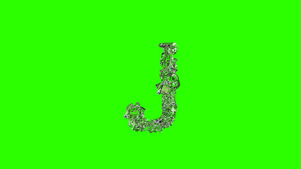 shining transparent brilliants letter J on chroma key screen, isolated - object 3D illustration