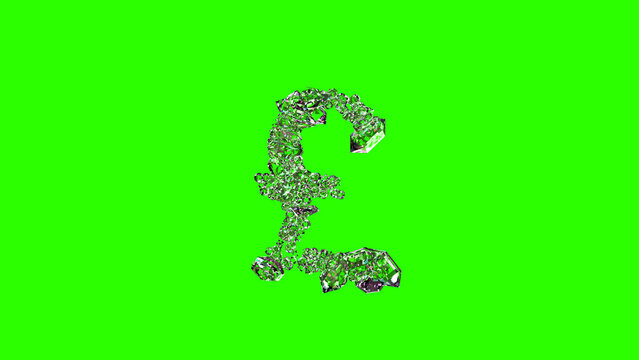 Lighting Transparent Brilliants Pound Symbol On Green Screen, Isolated - Object 3D Rendering