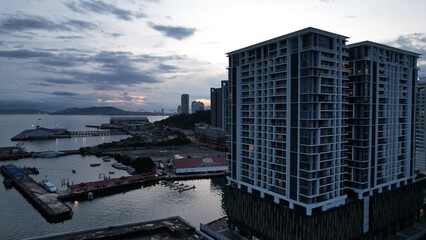 Kota Kinabalu, Sabah Malaysia – June 14, 2022: The Waterfront and Esplanade Area of Kota Kinabalu City Centre