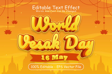 World Vesak Day 16 May Editable Text Effect 3 Dimension Emboss Cartoon Style