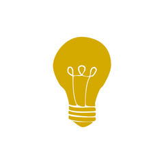 Yellow light bulb icon hand drawn