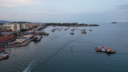 Kota Kinabalu, Sabah Malaysia – June 14, 2022: The Waterfront and Esplanade Area of Kota Kinabalu...