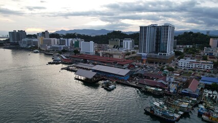 Kota Kinabalu, Sabah Malaysia – June 14, 2022: The Waterfront and Esplanade Area of Kota Kinabalu...