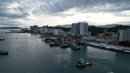 Kota Kinabalu, Sabah Malaysia – June 14, 2022: The Waterfront and Esplanade Area of Kota Kinabalu City Centre