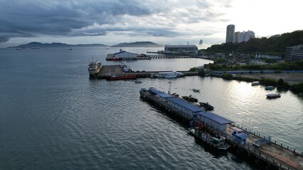 Kota Kinabalu, Sabah Malaysia &ndash; June 14, 2022: The Waterfront and Esplanade Area of Kota Kinabalu City Centre