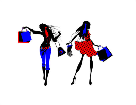shopping girls vector illustration