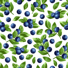 Blueberry vector seamless pattern. Natural fresh ripe tasty blueberries on white. Seamless background. Vector illustration, eps. For backgrounds, packaging, textile and various other designs.