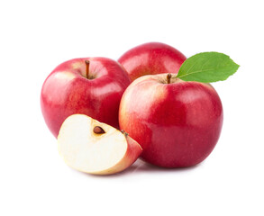 Fototapeta na wymiar Sweet red apples with leaves