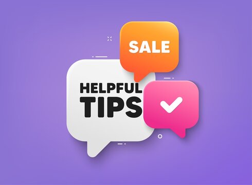 Helpful tips tag. 3d bubble chat banner. Discount offer coupon. Education faq sign. Help assistance symbol. Helpful tips adhesive tag. Promo banner. Vector