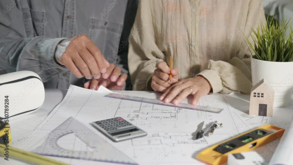 Poster architect team meeting consult and work for architectural construction project working with partner 