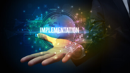 Elegant hand holding technology-related inscription