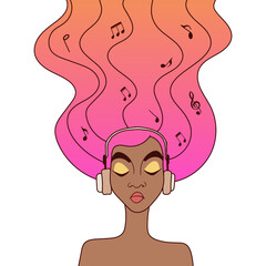 The girl listens to music. Enjoying music