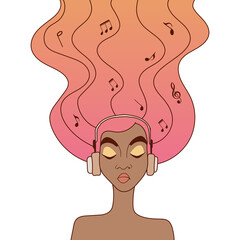 The girl listens to music. Enjoying music