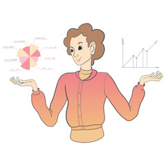 Smiling businessman consider graph and chart. Business plan concept.