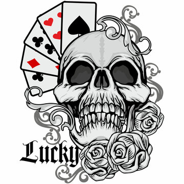 Gothic sign with skull and playing card,, grunge vintage design t shirts
