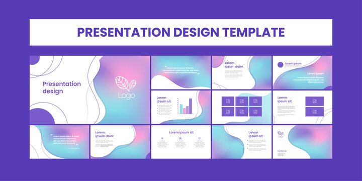 Set of modern powerpoint presentation templates. Presentation design, portfolio vector templates with flowing colorful trendy gradients of geometric shapes. Slide page, flyer, website, company profile