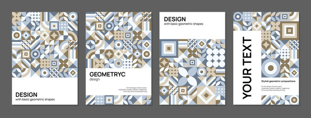 Stylish geometric compositions for book covers, notebooks, posters, postcards, magazines, wrapping paper, letterheads and other business printing. Neo geo template poster © Olena