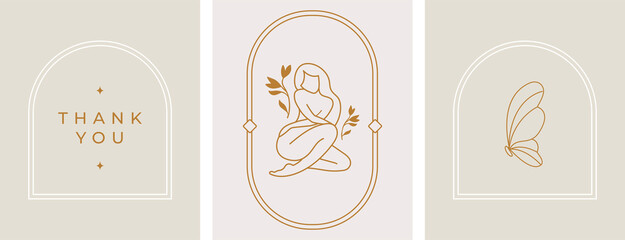 Vector butterfly abstract modern logo design templates in trendy linear style in golden colors - luxury and jewelry concepts for exclusive services and products, beauty and spa industry