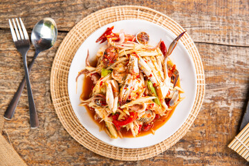 Blue Crab salad Spicy Thai food,street food,world food day