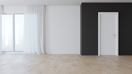 Stanza con finestra vuota pavimento parquet