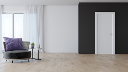 Stanza con finestra con poltrone arredata con luce naturale