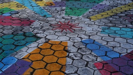 Hexagonal Paving block with colour pattern