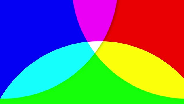 Filmato. Illustrazione 3D. Grafica. Geometrie colorate con colori primari RGB per inserimento testo