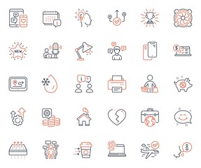 Business icons set. Included icon as Seo gear, Breathable mattress and Conversation messages web elements. Calendar, Social media, Online accounting icons. Home, Piggy sale, Buyer web signs. Vector