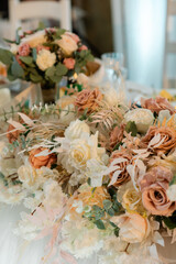 wedding bouquet on the table in the restaurant