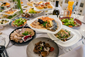 plate with seafood and salad