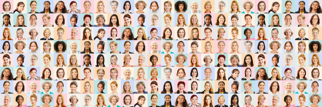 Panorama Portrait Collage vieler Frauen als Generationen Konzept