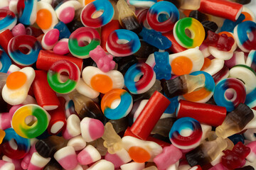 Fototapeta na wymiar Tasty mix of jelly colorful candies.