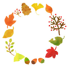〘ベクター〙秋の円形フレームイラスト