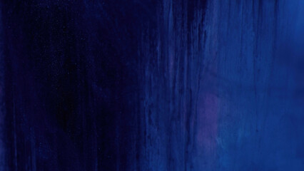 Ink drip texture. Color glitter haze. Night sea surface. Neon navy blue pink gradient grain paint in glowing water flow dark abstract art background.