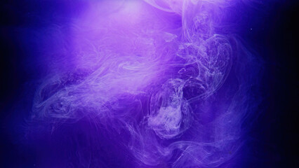 Color mist cloud. Ink floating in water. Spiritual aura. Neon light blue purple glowing smoke haze...