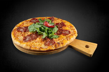 pizza on a wooden board
