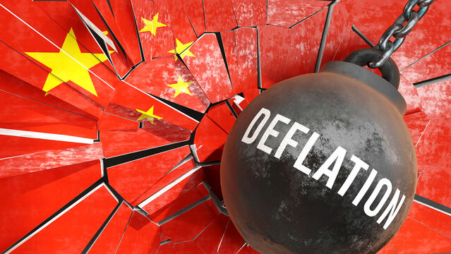 China and Deflation that destroys the country and wrecks the economy. Deflation as a force causing possible future decline of the nation,3d illustration