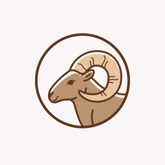 llustration of bighorn head. Simple contour vector illustration for emblem, badge, insignia.