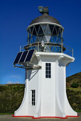 Cape Reinga Lighthouse on a bright summer day. The northernmost point of North Island, New Zealand. Close up
