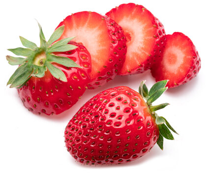 Sliced strawberry isolated on white background.
