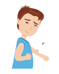 boy bitten by a mosquito, isolated illustration