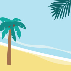 Summer background with coconut tree, palm, on the beach
