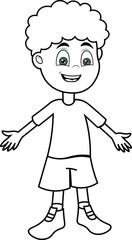 cartoon smiling arabic or african Happy flat child from UAE, Qatar or Egypt. Childhood vector illustration for coloring book