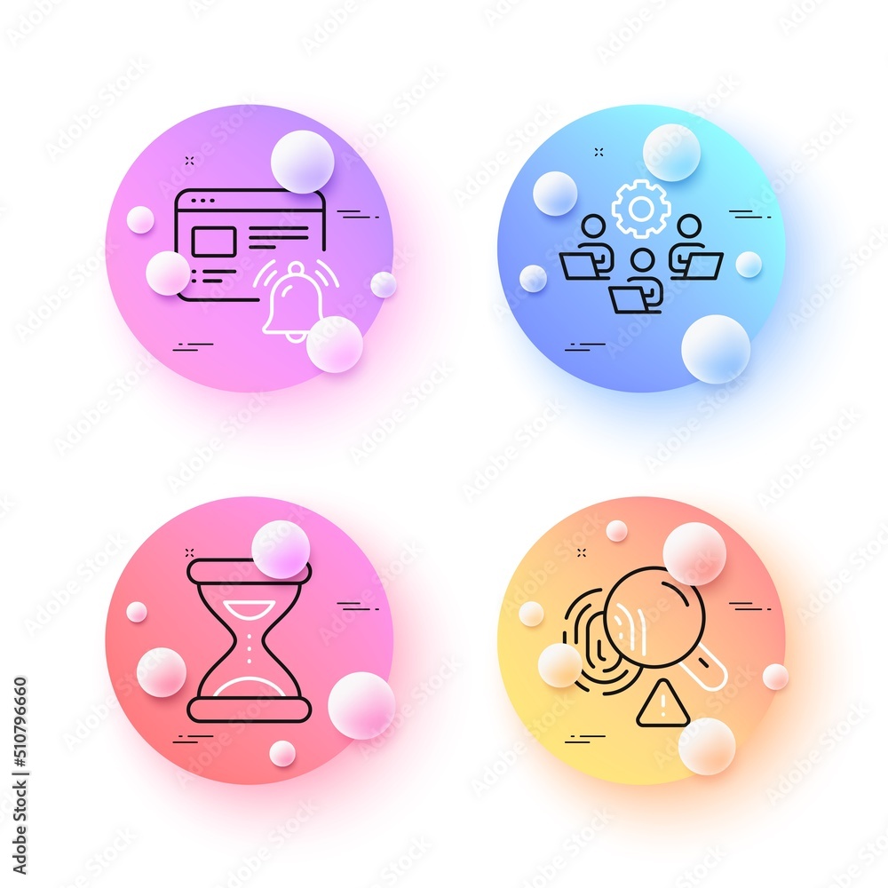 Poster internet notification, time and fingerprint minimal line icons. 3d spheres or balls buttons. teamwor