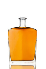 square shape cognac brandy bottle isolated on white background