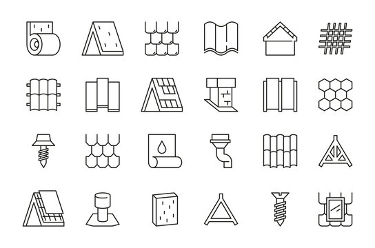 Roofing symbols. Housetop construction materials waterproof architectural objects garish vector stylized roofing pictures